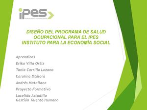 DISEÑO DEL PROGRAMA DE SALUD OCUPACIONAL PARA EL IPES .