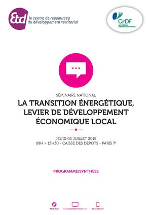 Programme Séminaire national "La transition énergétique, levier de développement économique local" | 02 juillet 2015, Paris