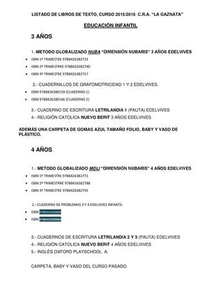 Lista Libros De Texto 2015 2016