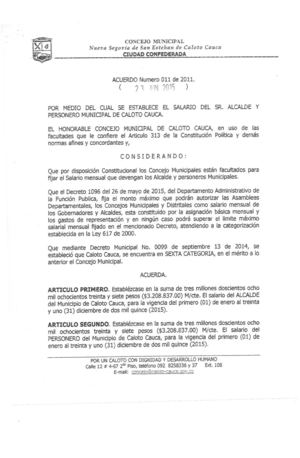 Acuerdo Municipal No. 011 de Caloto, Cauca - Junio de 2015