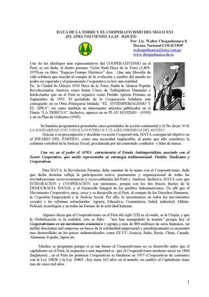 El Apra y  El Cooperativismo