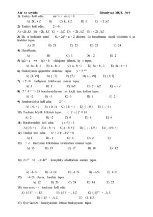 Sınaq Mqt 9 Riyaziyyatdan Sınaq Testləri Fərman Vəli̇yev