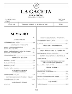 Gaceta No 122 Miercoles 01de Julio 2015