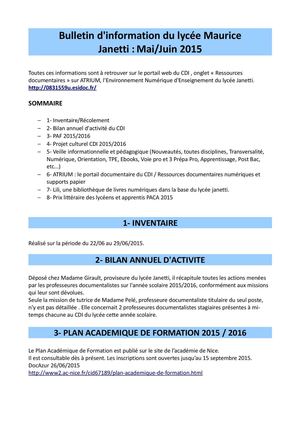 Bulletin Dinfo Mai Juin 2015
