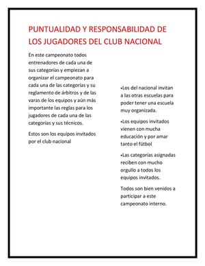 Puntualidad Y Responsabilidad De Los Jugadores Del Club Nacional