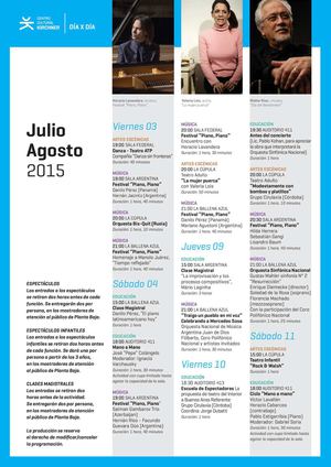 Agenda del Centro Cultural Kirchner Julio-Agosto 2015