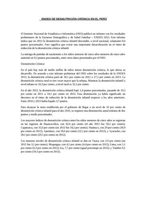 Endes De Desnutrición Crónica En El Perú