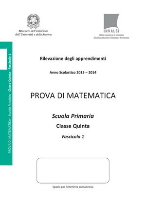 Invalsi Matematica 2013 2014 Primaria Quinta