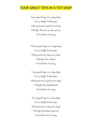 FOUR GREAT TOYS IN A TOY SHOP LYRICS