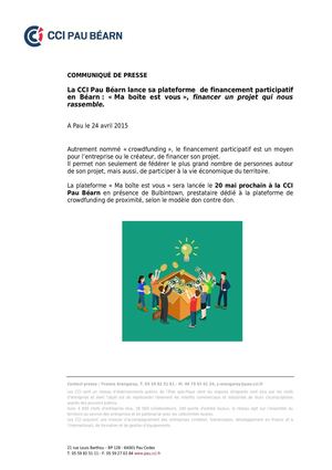 Communiqué de presse : crowdfunding CCI Pau Béarn