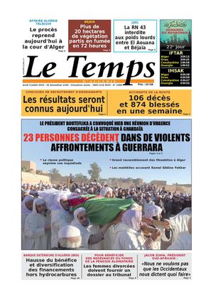 Le Temps d'Algérie Edition du Jeudi 9 Juillet 2015