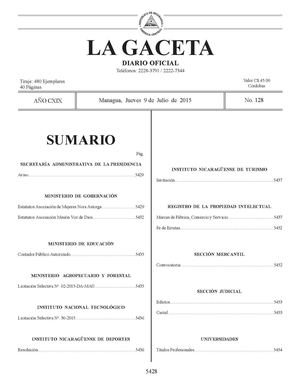 Gaceta No 128 Jueves 9 De Julio De 2015