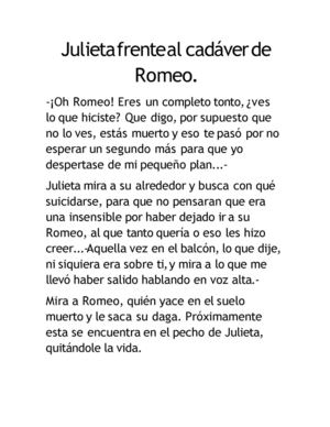 Julieta frente al cadáver de Romeo.