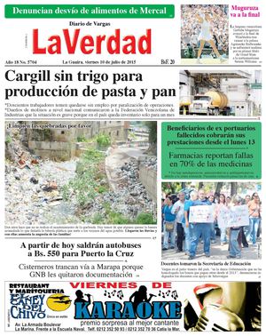 La Guaira, viernes 10 de julio de 2015 Año 18 No. 5704