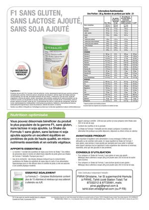 Formula 1 Free allergen Sales Center Herbalife Tahiti & Polynésie