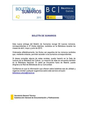 Boletin de  Sumarios Nº 42 de la Biblioteca de Cultura