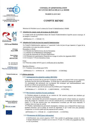 Compte Rendu CA du 23 Juin 2015