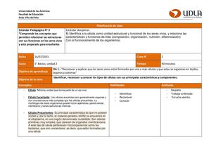 Planificación Clase De Las Células