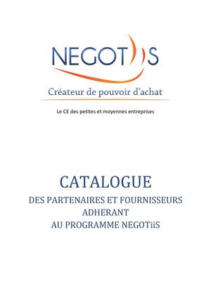 Catalogue des partenaires NEGOTiiS