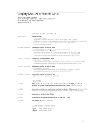 CV Grégory Kaelin Architecte Dplg