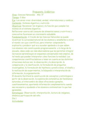 Propuesta Didáctica  El Sistema Digestivo