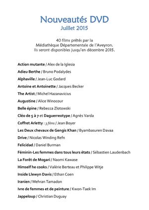 Nouveautés DVd Juillet 2015