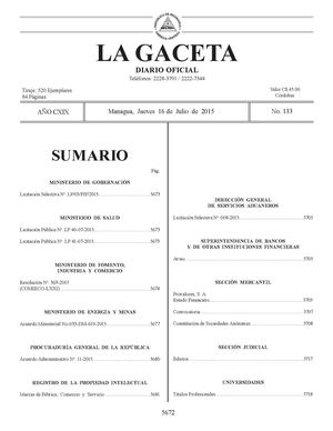 Gaceta No 133 Jueves 16 De Julio 2015