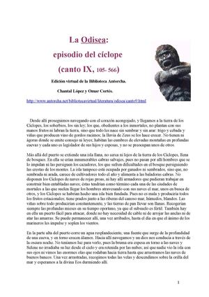 Canto Ix De La Odisea Episodio Del Ciclope