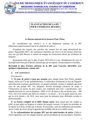 Plan D'action 2014 2015 Et Organisation Du Camp 2015