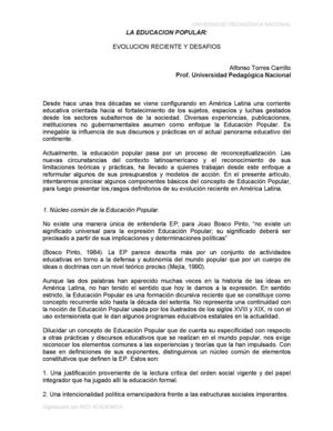 Educacion Popular: Evolución Reciente y Desafíos.