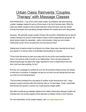 Urban Oasis Reinvents ‘Couples Therapy’ with Massage Classes