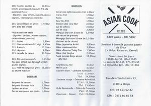 Asian Cook (La Hulpe) - Menu