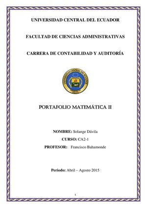 Portafolio Matemática Ii Dávila Solange