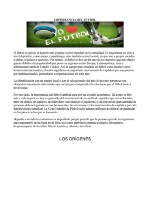 EL FÚTBOL Y SU IMPORTANCIA