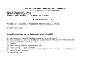 Bilan roman photo Classe Grande Section Maternelle 2014-2015