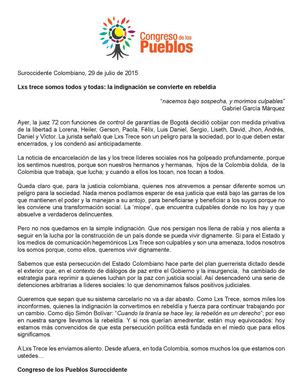 Lxs trece somos todos y todas: la indignación se convierte en rebeldía