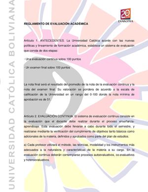 REGLAMENTO DE EVALUACIÓN ACADÉMICA