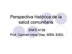 Perspectiva Histórica De La Salud Comunitaria