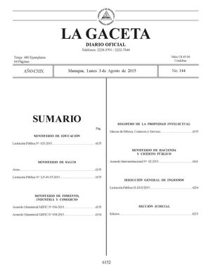 Gaceta No 144 Lunes 3 De Agosto 2015