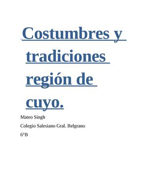 Costumbres Y Tradiciones Región De Cuyo