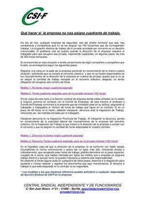 Falta De Cuadrante Por Causa De La Empresa