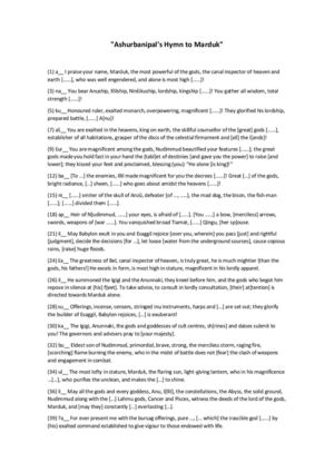 Ashurbanipal's Hymn To Marduk