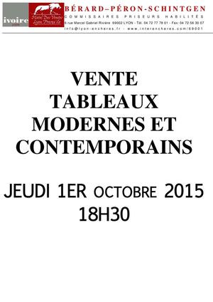 VENTE TABLEAUX MODERNES & CONTEMPORAINS - Jeudi 01 octobre 2015 à 18H00: