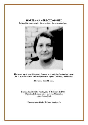 Entrevista a una mujer de carácter y de raíces andinas: HORTENSIA HERBOZO GÓMEZ
