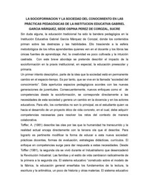 De La Socioformacion Y La Sociedad Del Conocimiento En Las Prácticas Pedagógicas De La Institucion Educativa Gabriel Garcia Mrquez