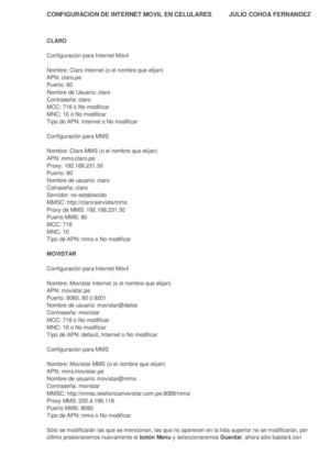 Configuracion De Internet Movil En Celulares