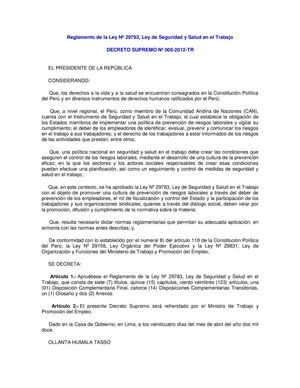 270 Reglamento De La Ley Nº 29783 (D S N° 005 2012 Tr)