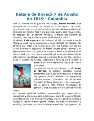 Batalla De Boyacá 7 De Agosto De 1819