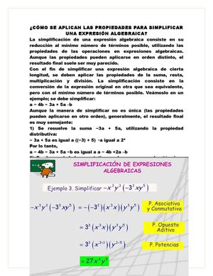 Cómo Se Aplican Las Propiedades Para Simplificar Una Expresión Algebraica