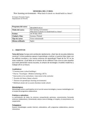 Memoria Del Curso Joensuu Finlandia. M.Amparo Fernandez Segura